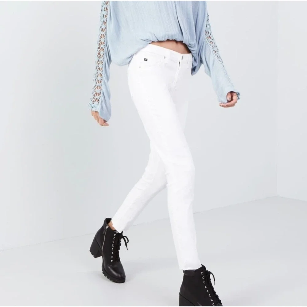 AG Adriano Goldschmied The Legging Ankle White Super Skinny Raw Hem Jeans 26